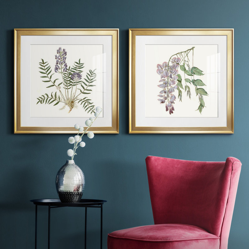 Graceful Botanical I - Graceful Botanical I - Ensemble de 2 reproductions de cadres photo, Papier encadré doré, Blanc