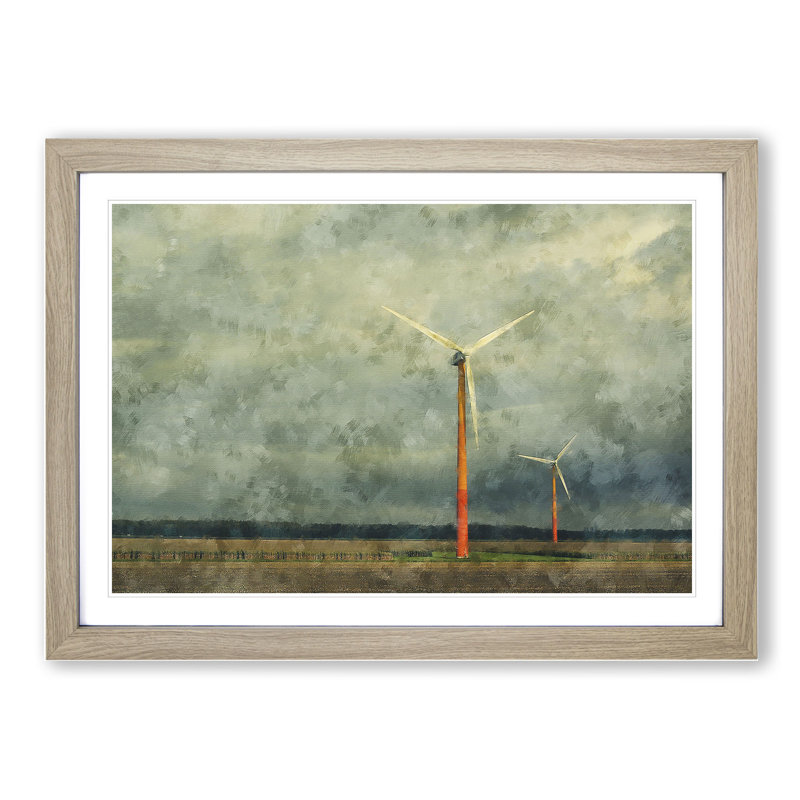 Wind Turbines Vol.2 - Picture Frame Painting, 48cm H x 65cm W x 2cm D, Oak Framed