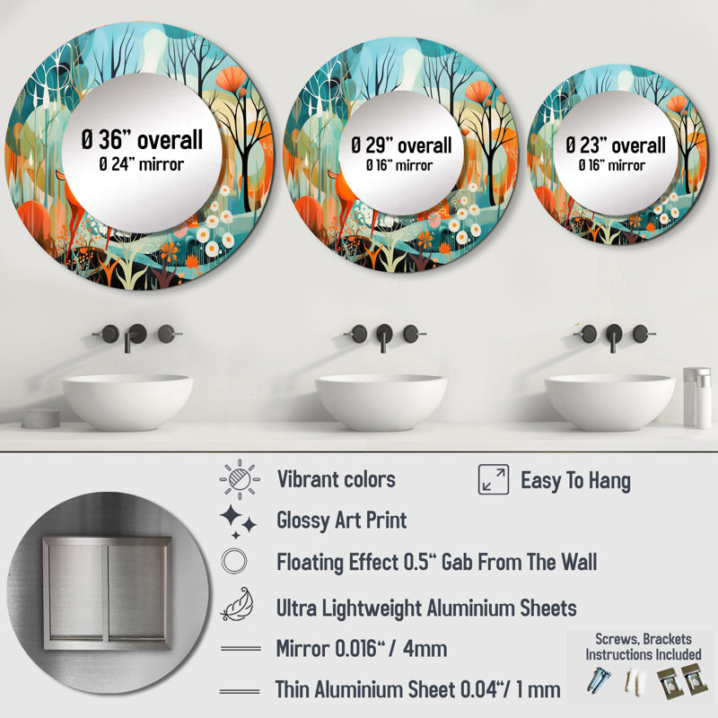 Teal Mid Century Mod Nature - Miroir moderne Mid-Century, 36 po x 36 po