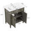 Meuble-lavabo vintage de 31 pouces avec lavabo rectangulaire, tablettes réglables et pieds cylindriques rainurés en gris antique, armoire spacieuse, installation facile, cadre en bois d'hévéa-1581798841