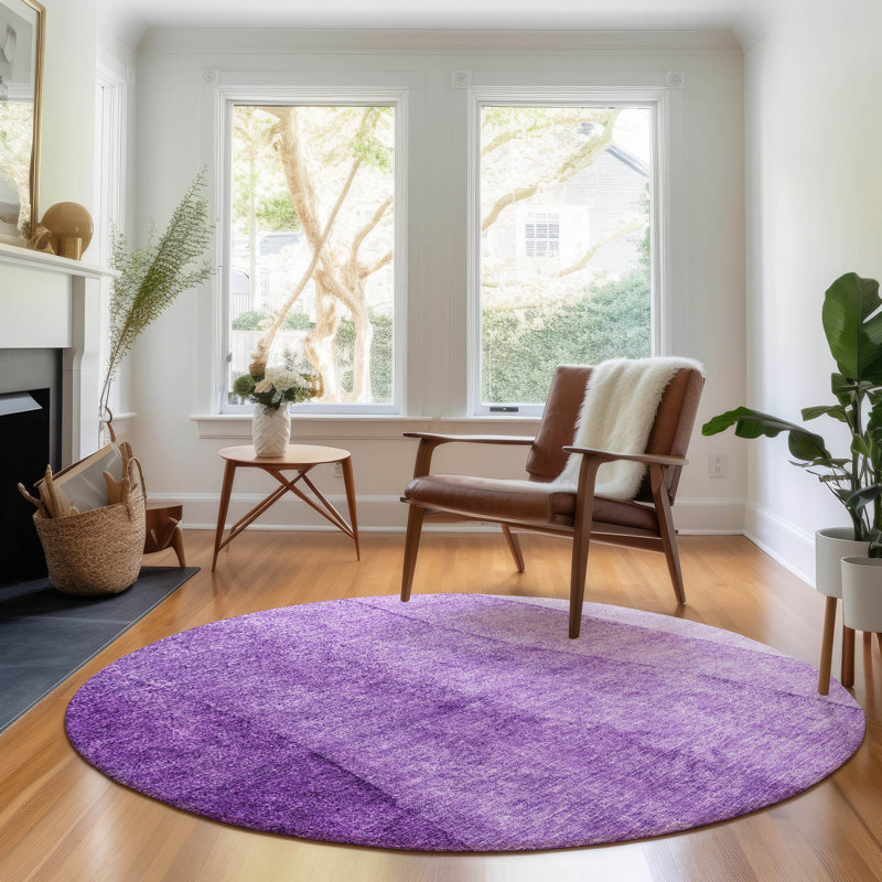 Premium Machine Washable Prisco Purple Rug, Round 8'