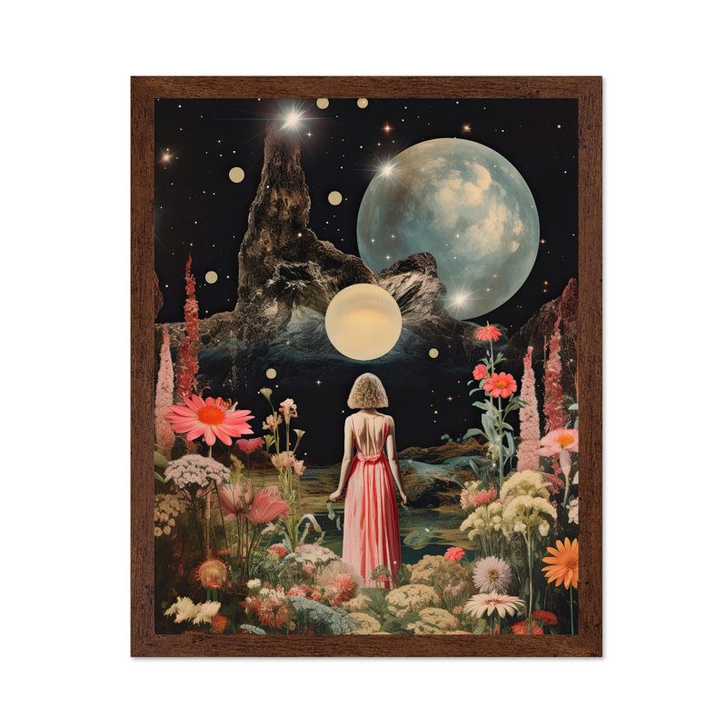 Jardin de fleurs psychédélique, Poster, Brown Framed, 11"H x 14"W
