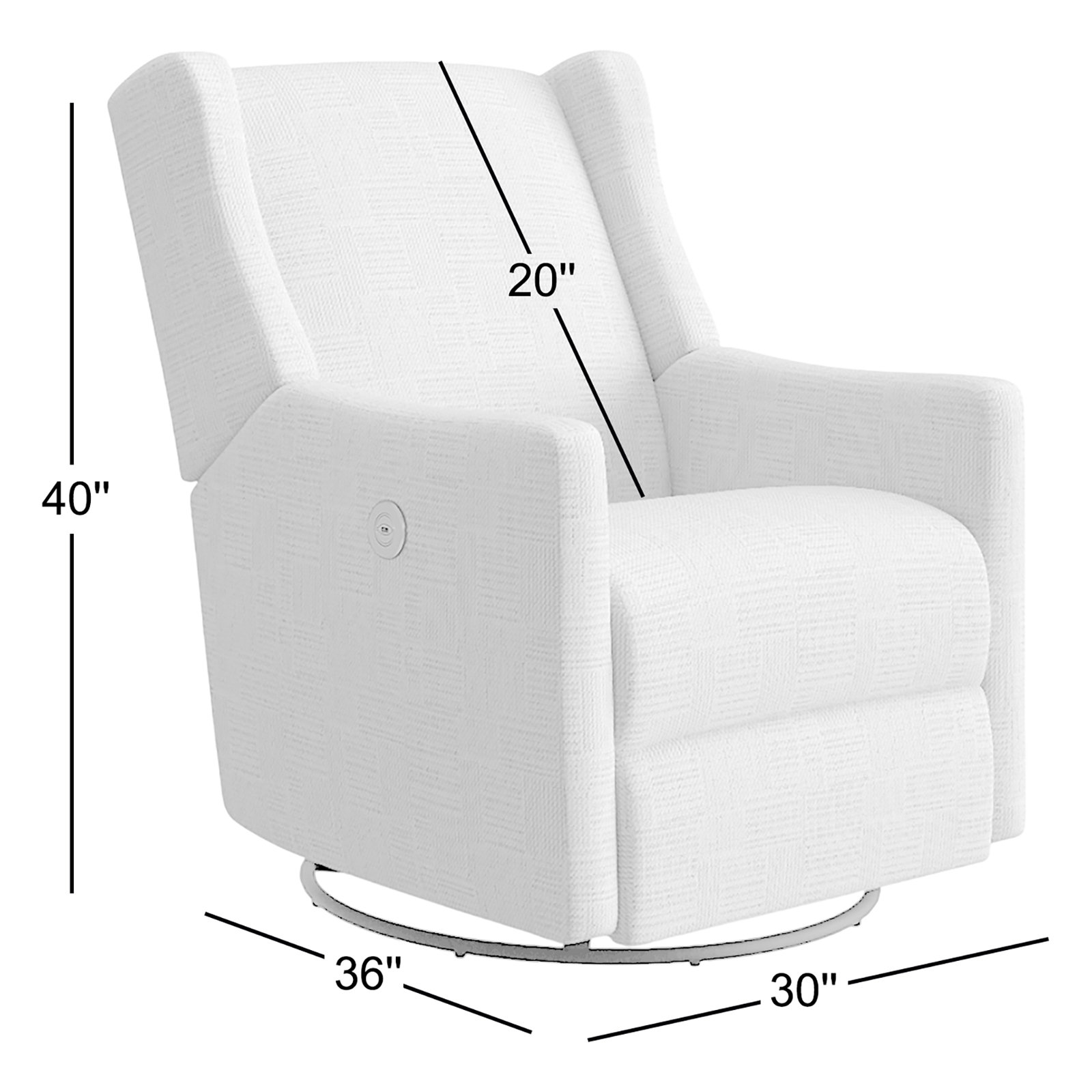 Andrina Upholstered Swivel Reclining Glider, Colley Snow Performance