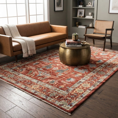 Tapis Bristol traditionnel oriental couleur rouille en laine, noué à la main - 2,74 m x 3,66 m