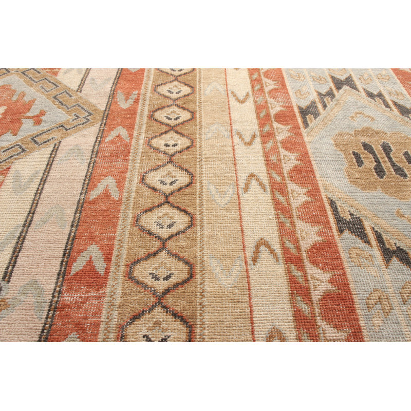 Distressed Homage Hand Knotted Wool Geometric Area Rug, Rectangle 10' x 14'