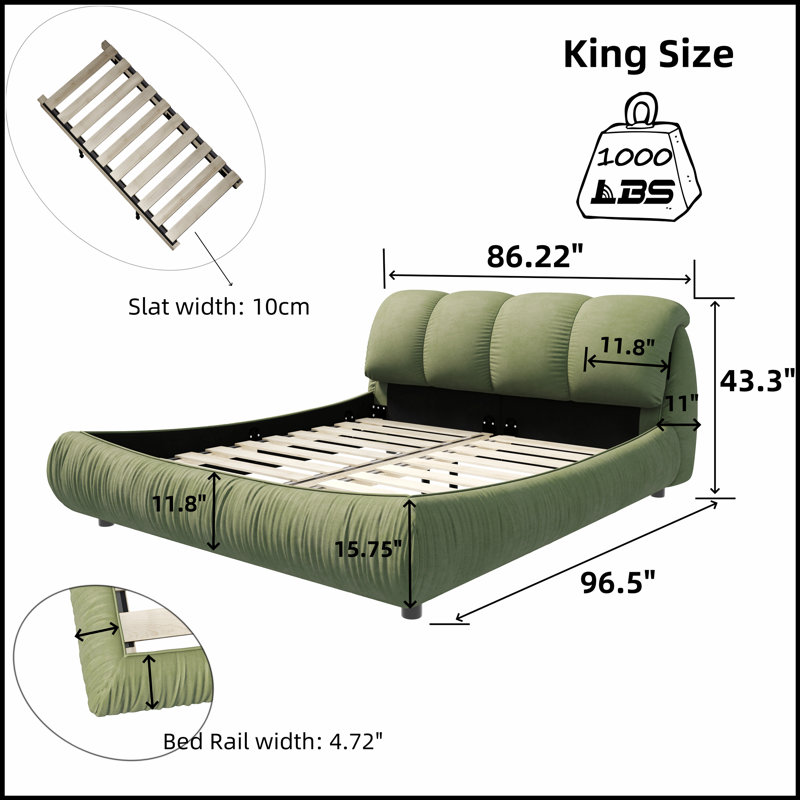 Lit vert élégant avec tête de lit ultra-douce et tissu durable pour un confort et un style ultimes, Vert
