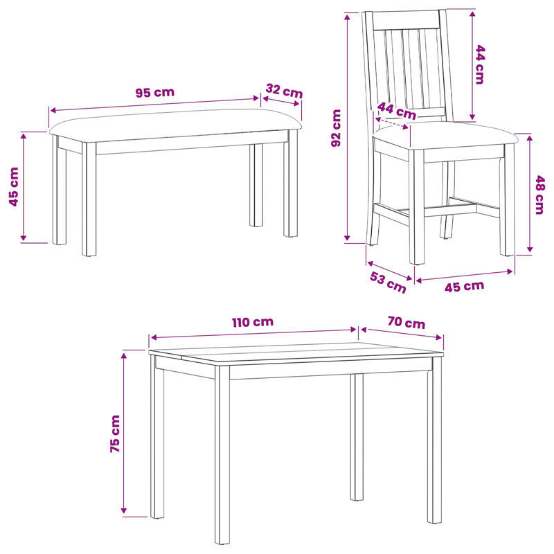 Oak Solid Wood Dining Set, Black, Black, Black, Black, 4