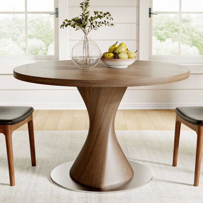 Table de salle à manger en bois massif pour 2/4/6/8 avec base en métal lourd - Ensemble autour de la spirale