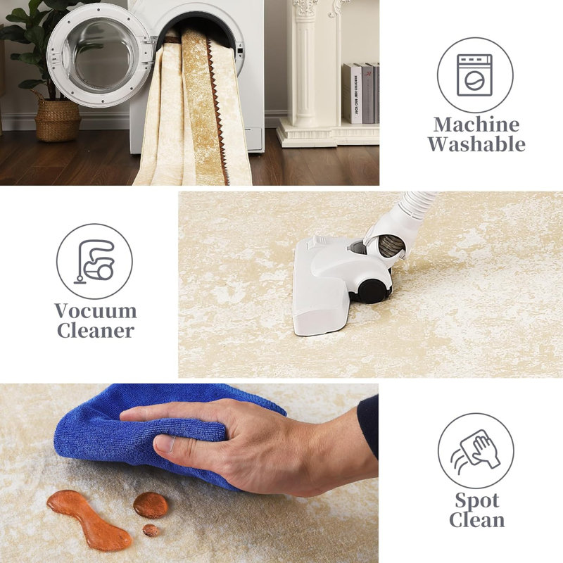 Modern Bordered Washable Rug Non Slip Throw Rugs for Entryway Soft Bedroom Entry Mat Non-Shedding Accent Rugs, Square 1'7"