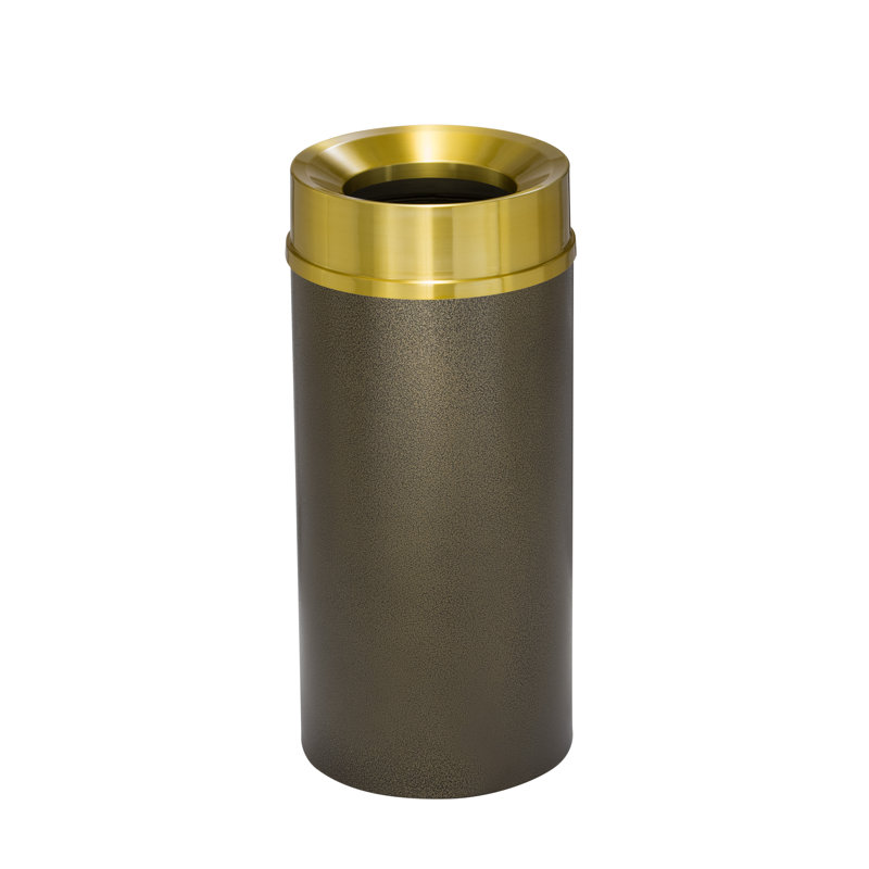 Poubelle Glaro - 16 gallons - Corps veiné bronze / couvercle laiton, 16, Bronze veiné et laiton satiné