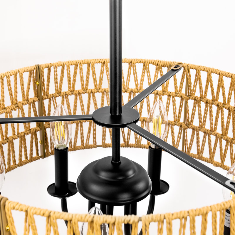 Luminaire suspendu tambour noir mat à 5 lumières Biola