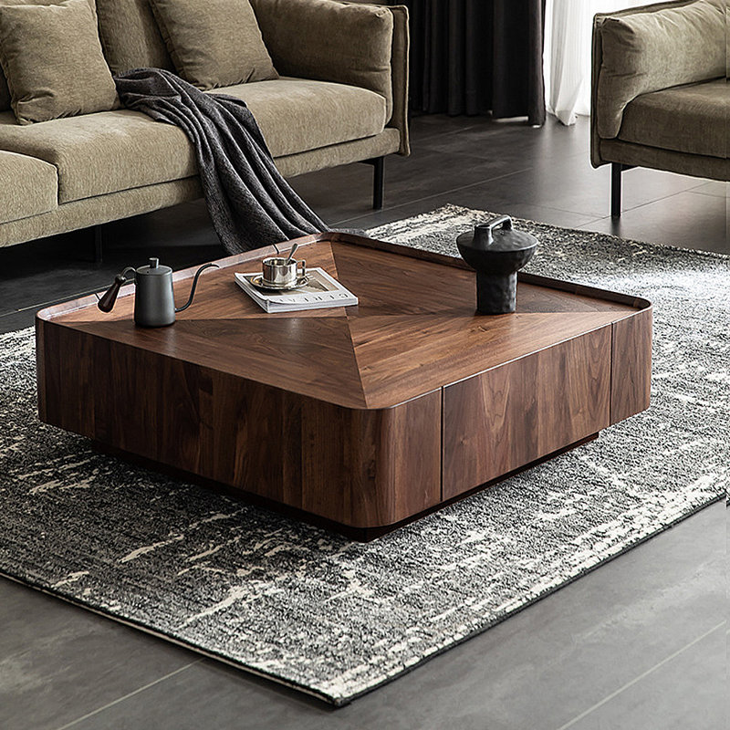 Modern minimalist square coffee table for storage, 12.2" H x 31.5" L x 31.5" W