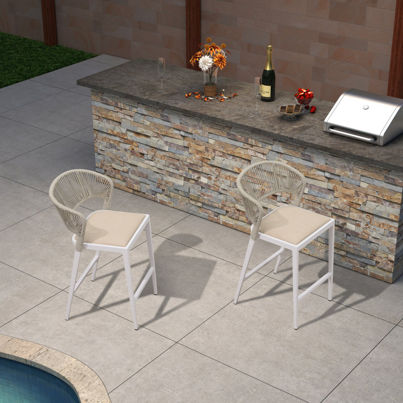 Tabouret de bar avec coussin, Structure blanche / coussin beige