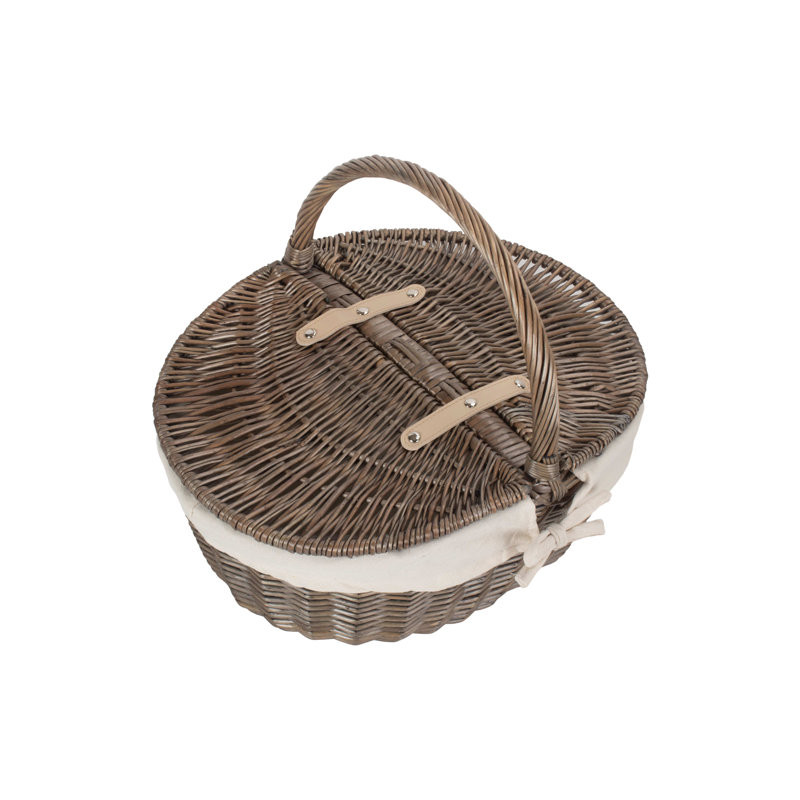 Wicker Picnic Hamper Basket with Lining, Antique Wash/White Lining