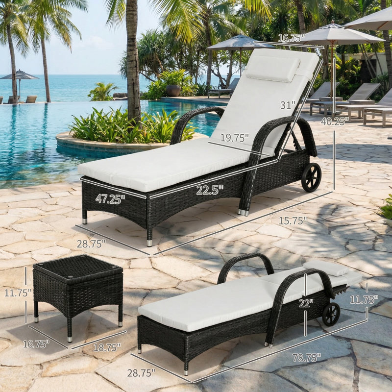 Ensemble de chaises longues d'extérieur 3 pièces