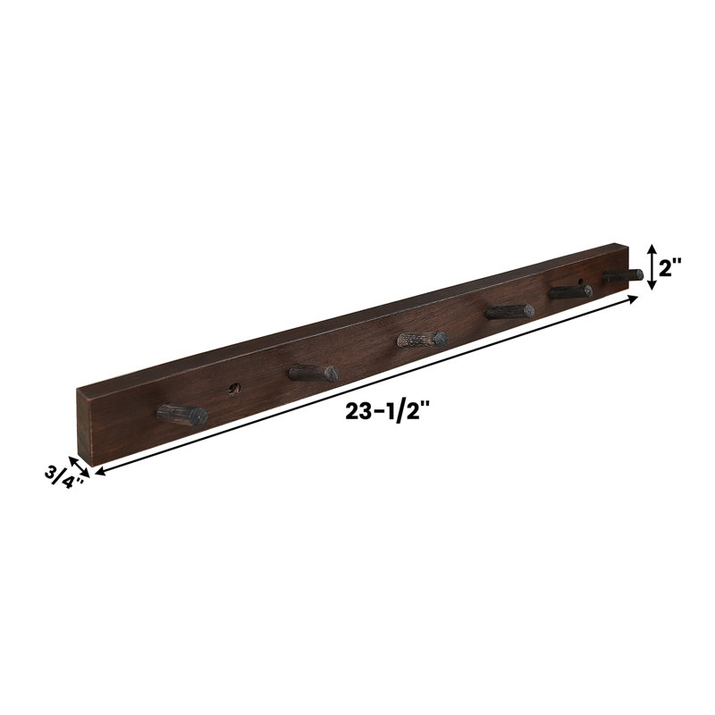 Wall Mounted Coat Rack, Dark Walnut, 2" H x 19.75" W x 0.75" D
