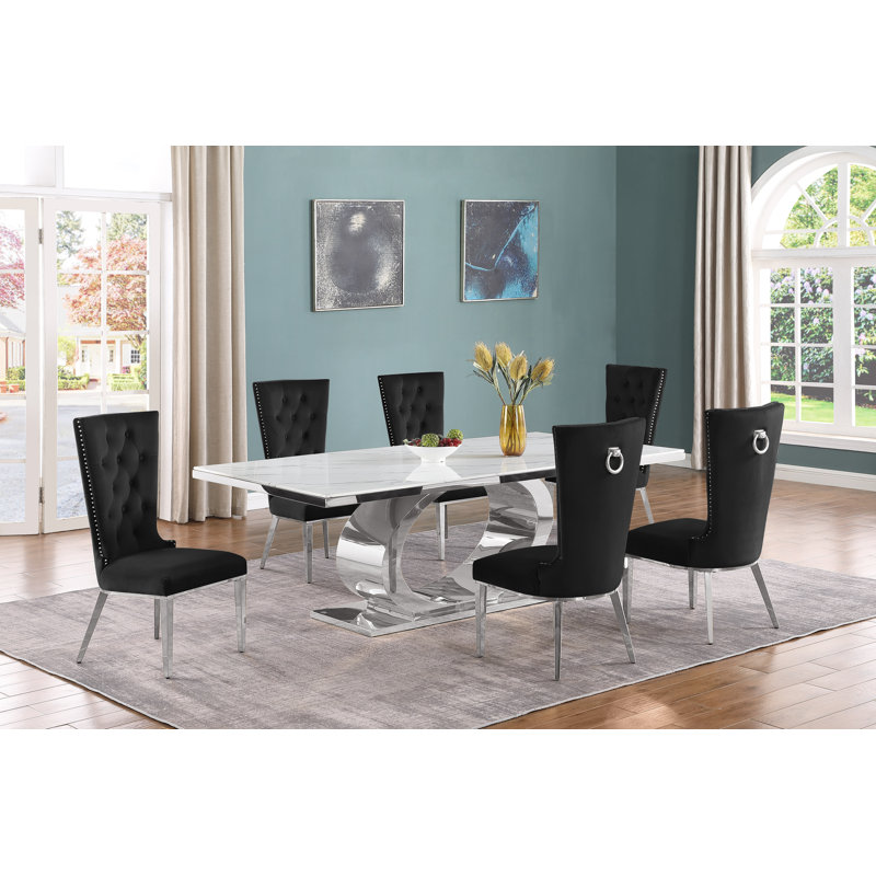 Ensemble de salle à manger Ballance, Ensemble repas 7 pièces, Cream, Argent