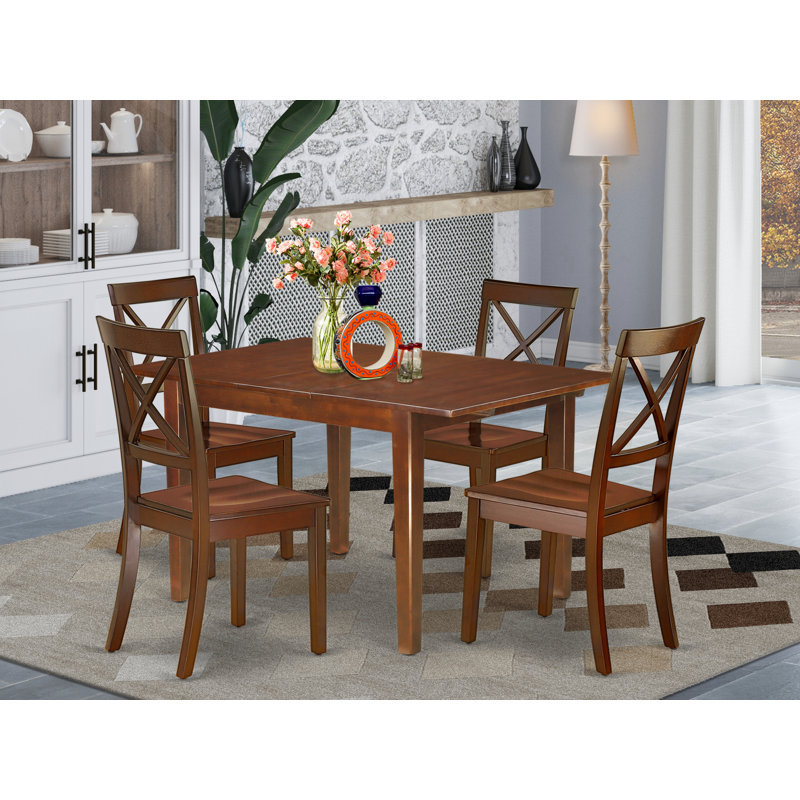 Ensemble de salle à manger 5 pièces comprenant une table de salle à manger rectangulaire avec rallonge papillon et 4 chaises en bois, 36 x 54 pouces, acajou