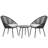 Kulp 3-Piece Patio Bistro Set, Outdoor Conversation Chair Set Balcony with Tempered Glass Coffee Table and Light Gray Cushions, Water-Resistant Woven Rope for Poolside-1947730684