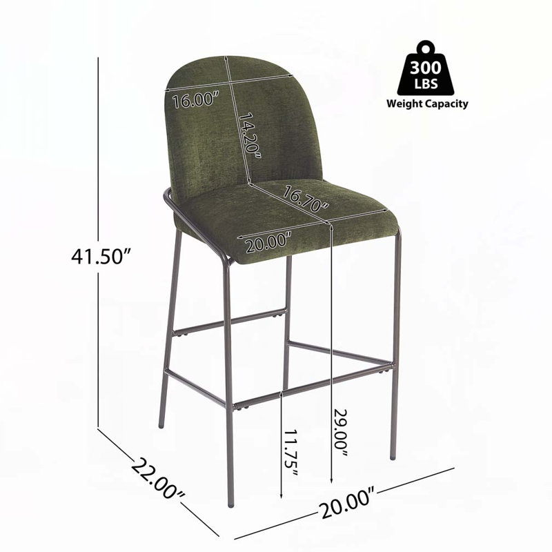 Tabouret de bar rembourré en métal, Vert