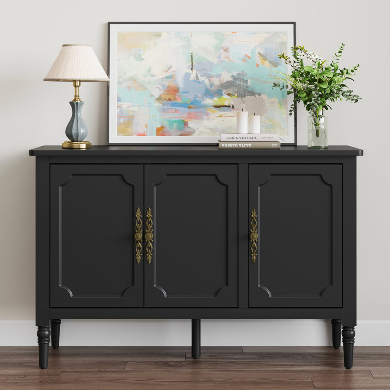 Armoire de rangement à 3 portes avec tablettes réglables et pieds tournés, Noir