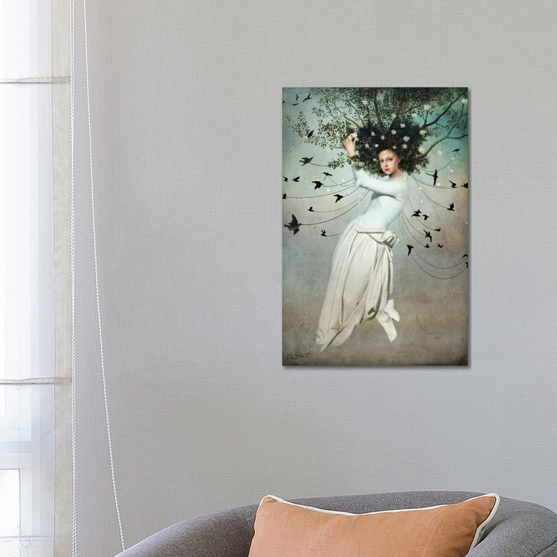 «Fly with Me» par Catrin Welz-Stein - impression d'art graphique, H 26 po x l 18 po x 1,5 po, Toile tendue, Pas de tapis