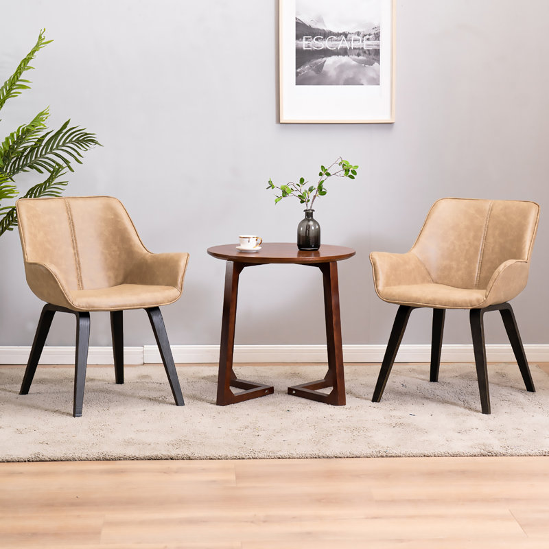 Chaise avec accoudoirs rembourrée Abubaker, Brun clair, Chêne noir, 2