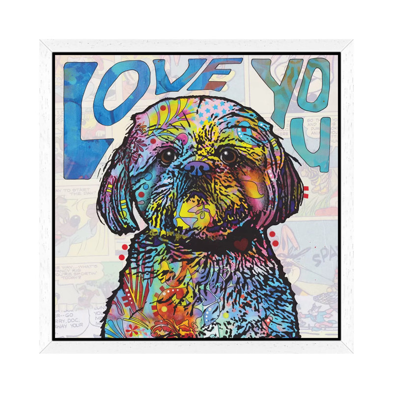 Love You Shih Tzu by Dean Russo - Giclee Art Print on Canvas, 66.04 cm H x 66.04 cm W, White Framed