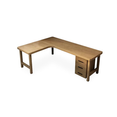 Wood color L-Shaped Solid Wood Desks