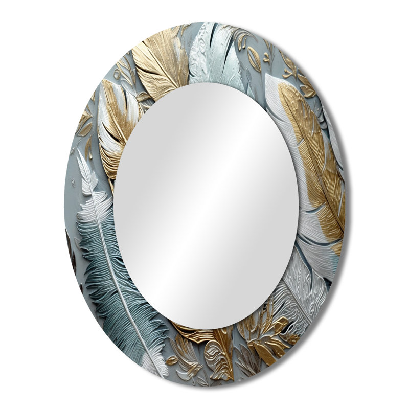 Miroir mural oval doré à plumes dorées V, 43 po x 33 po