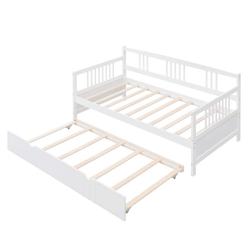 Daybed Wood Bed With Trundle, Twin, White