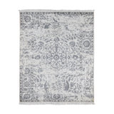 5'2"x7' Ivory Broken and Erased Persian Design Plant Base Silk Art Silk Hand Knotted Rug F835F91BD45446A68641F75E4C12A538