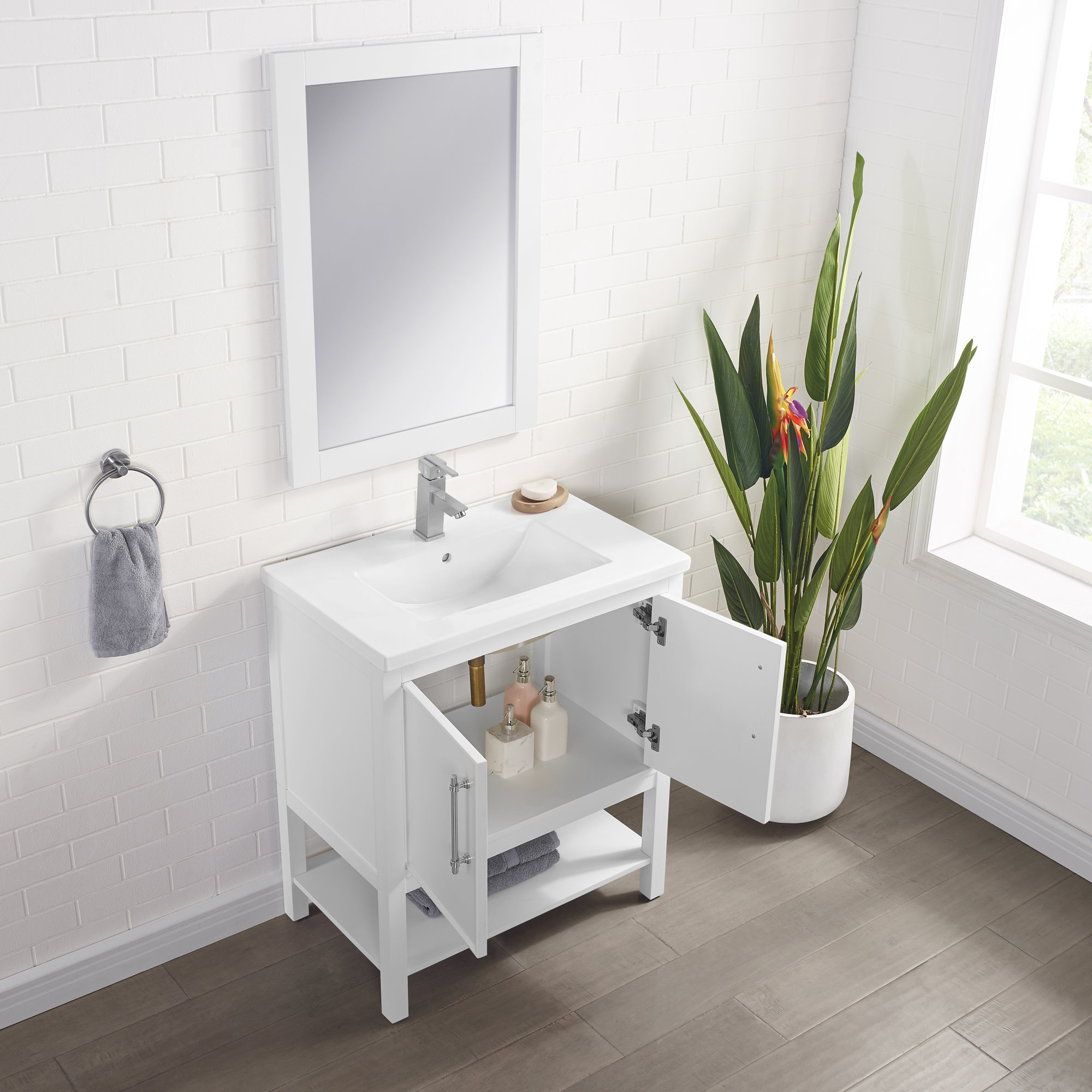 Jewell 30'' Single Bathroom Vanity, White/Brushed Nickel