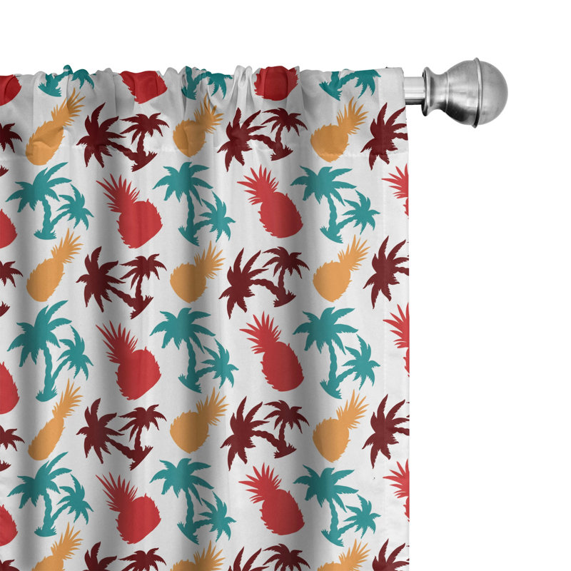 Tropical Multicolor Palm and Pineapple Polyester Curtain Panels, 28" x 63", Set of 2