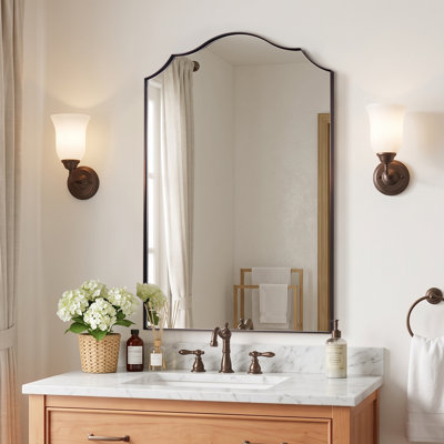Scalloped Arch Bathroom Vanity Mirror with Curved Top | Stainless Steel Frame