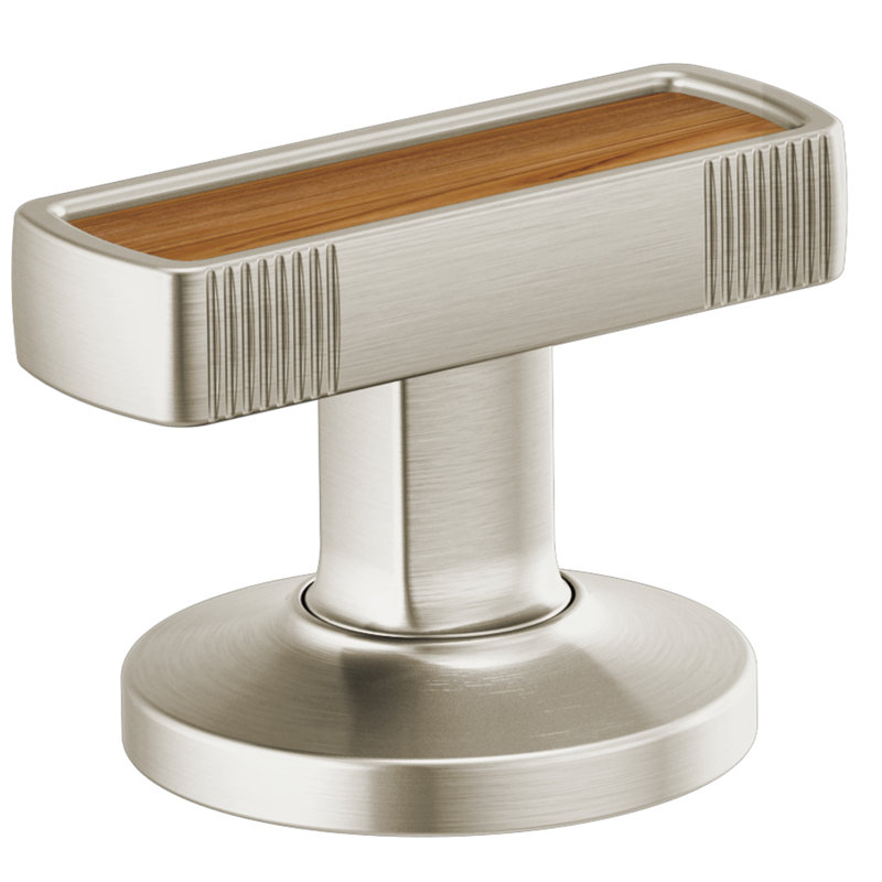 Kintsu® Widespread Lavatory Faucet with Arc Spout, Luxe Nickel, Knob Handle with Wood Inlay, 1.5 GPM