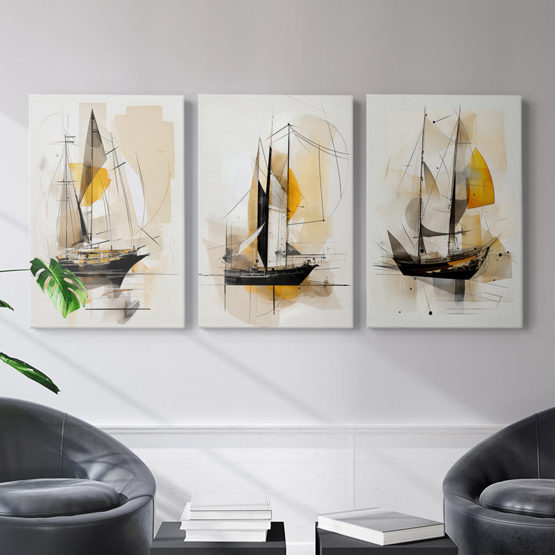 Série Sea and Shore Lxxix - Ensemble de toiles tendues avec châssis Premium - Prêt à être accroché