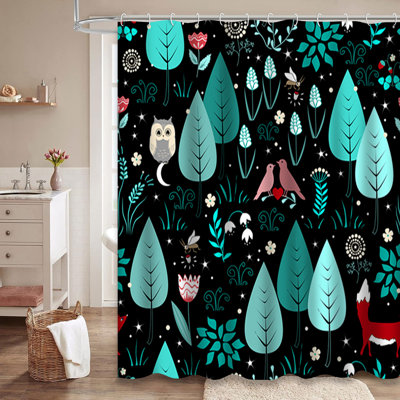 Spring Summer Forest Fox Birds Flowers Shower Curtain with 12 Hooks