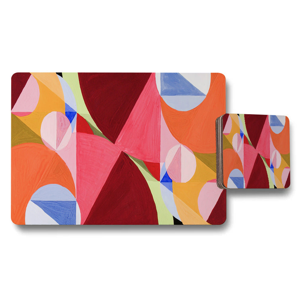 Abstract Geometric Placemat and Coaster Set in Multicolor Modern Table Decor