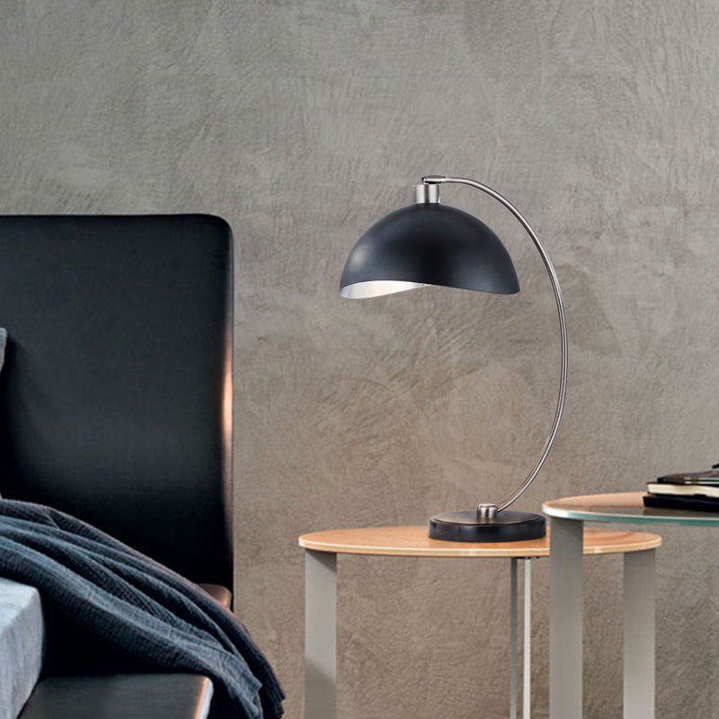 Luna Bella Table Lamp - 28", Antique Nickel, Matte Black/Silver-Leaf Shade, Marble Base, Dimmer Switch, Matte Black, Black