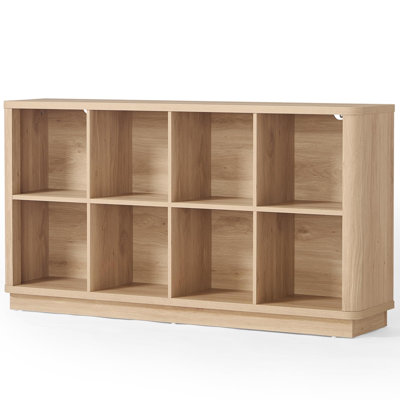 Bibliothèque pour 8 cubes, bibliothèque horizontale de 52 po de long avec rebord courbé, bibliothèque en bois avec base au sol avec base, bibliothèque basse moderne, meuble télé pour le salon