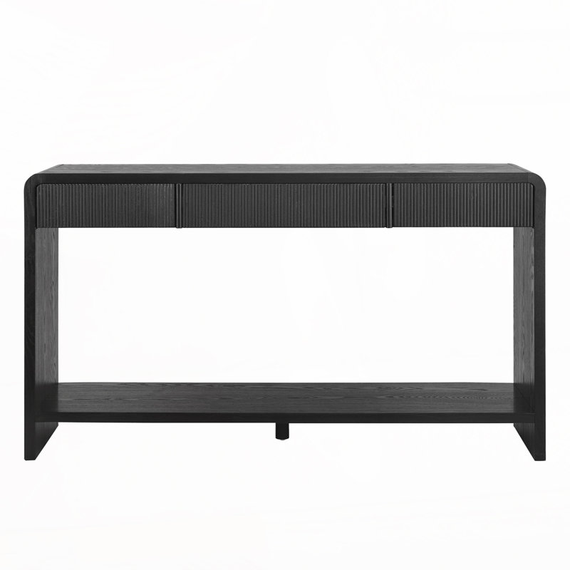 3-Drawer Console Table with Vertical Slats, Black
