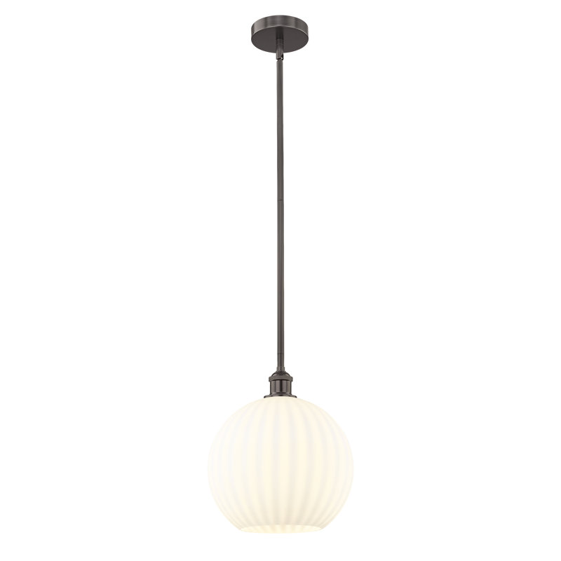 Luminaire suspendu 12 po Edison White Venetian, Bronze huilé, H 13 po x l 12 po x P 12 po