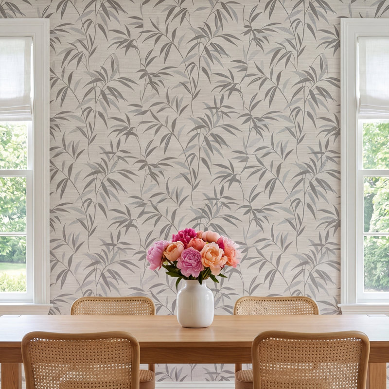 Aluta Neutral Leaf Wallpaper, Gray