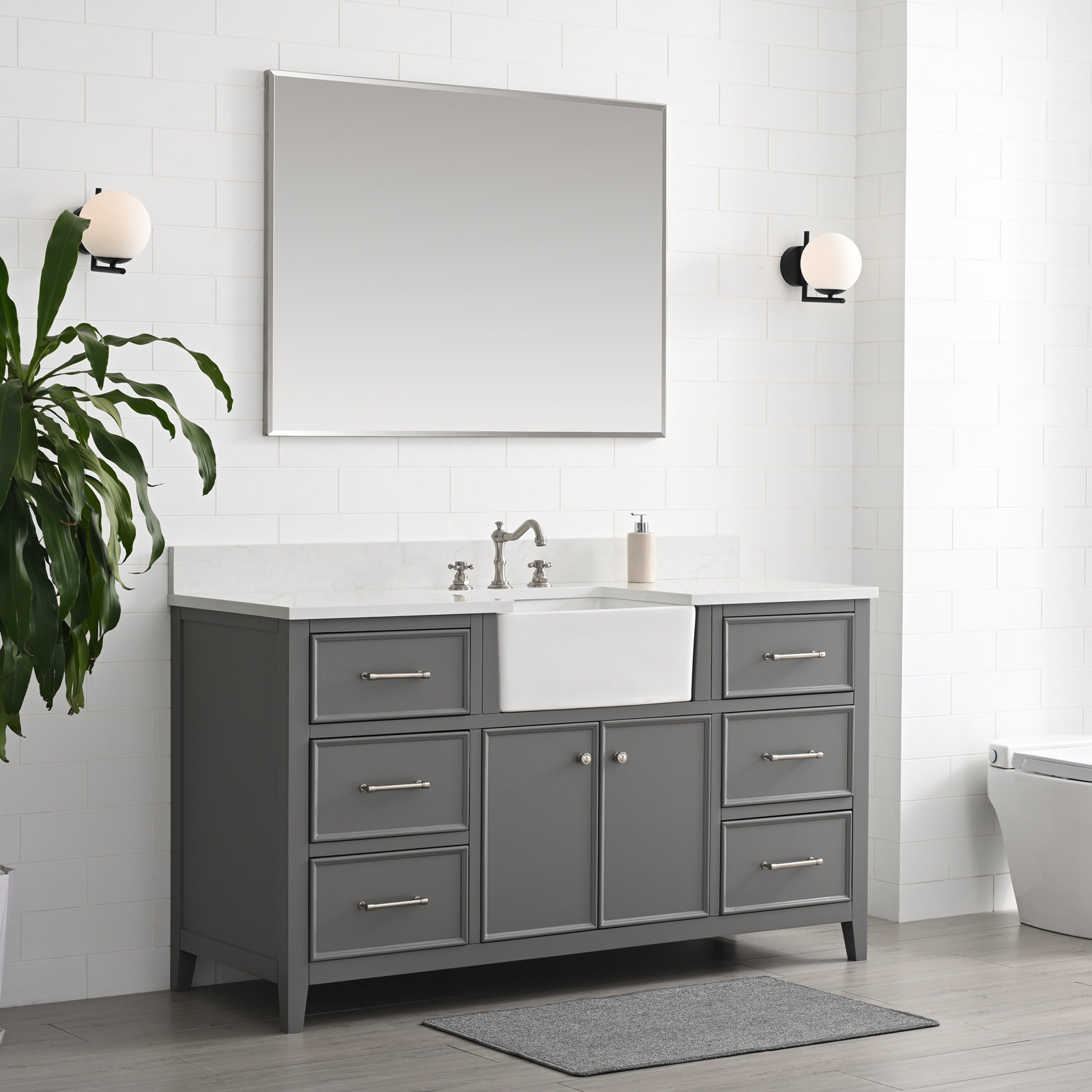 Aisa 60" Pine Single Bathroom Vanity, Gray/Brushed Nickel