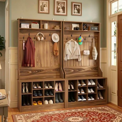 Bettymae 78.8” Wide Hall Tree with Hooks, Bench & Shoe Storage