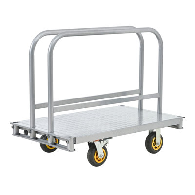 2-In-1 Steel Panel Truck Cart 2200 Lbs, Heavy Duty Platform Truck Carts With 4 Side Handrails, Flatbed Lumber Cart Drywall Carts With 4X6" Rubber Swiv