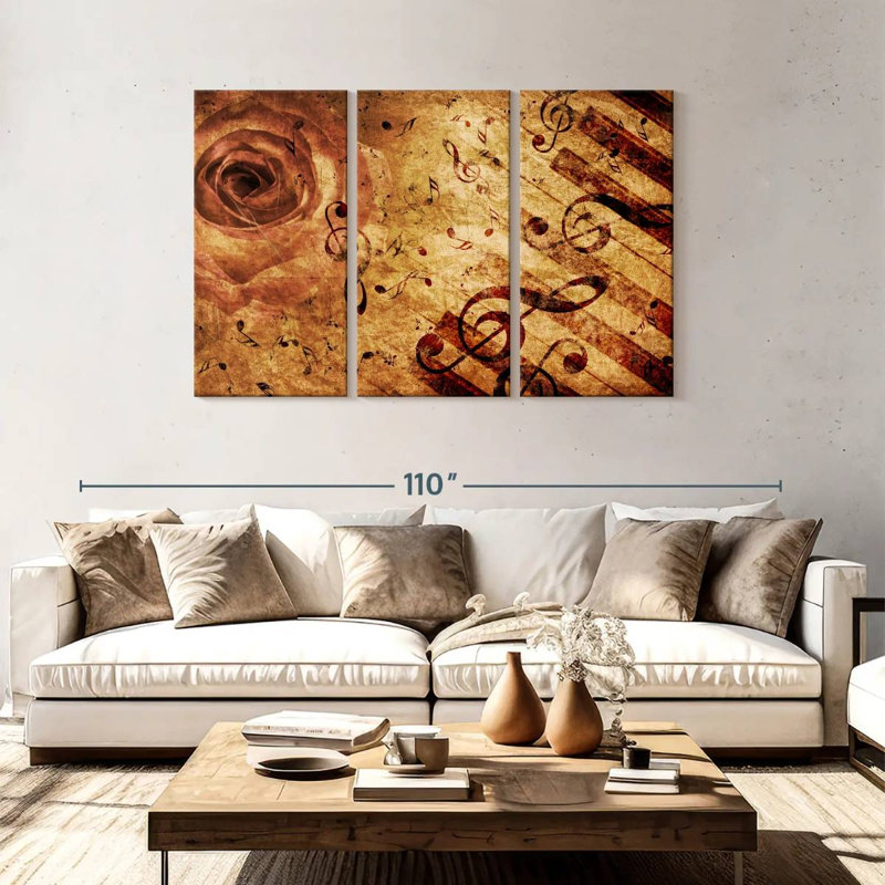 Abarca Grunge Rose And Music Notes, 48" H x 74" W