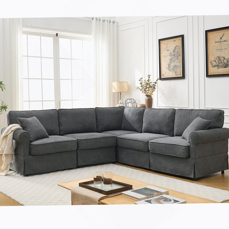Versatile Modular Sectional Sofa Set With Soft Linen Upholstery And Rolled Arms