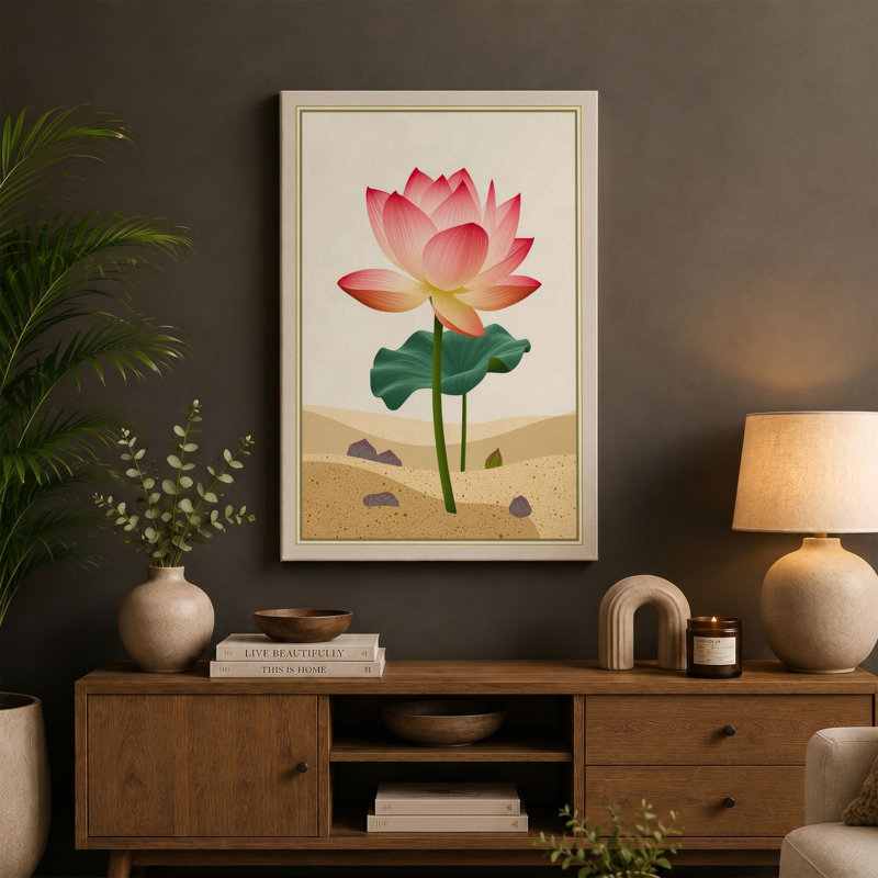 Desert Lotus Botanical - Wrapped Canvas, 24x16 - 61.0 x 40.6 cm, Sage Border